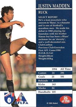 1995 Select AFL #25 Justin Madden Back